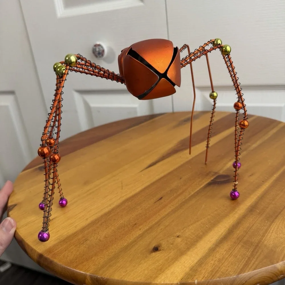 Orange Pink Metal Jingle Bell Free Standing Spiders Halloween Decor Office Home